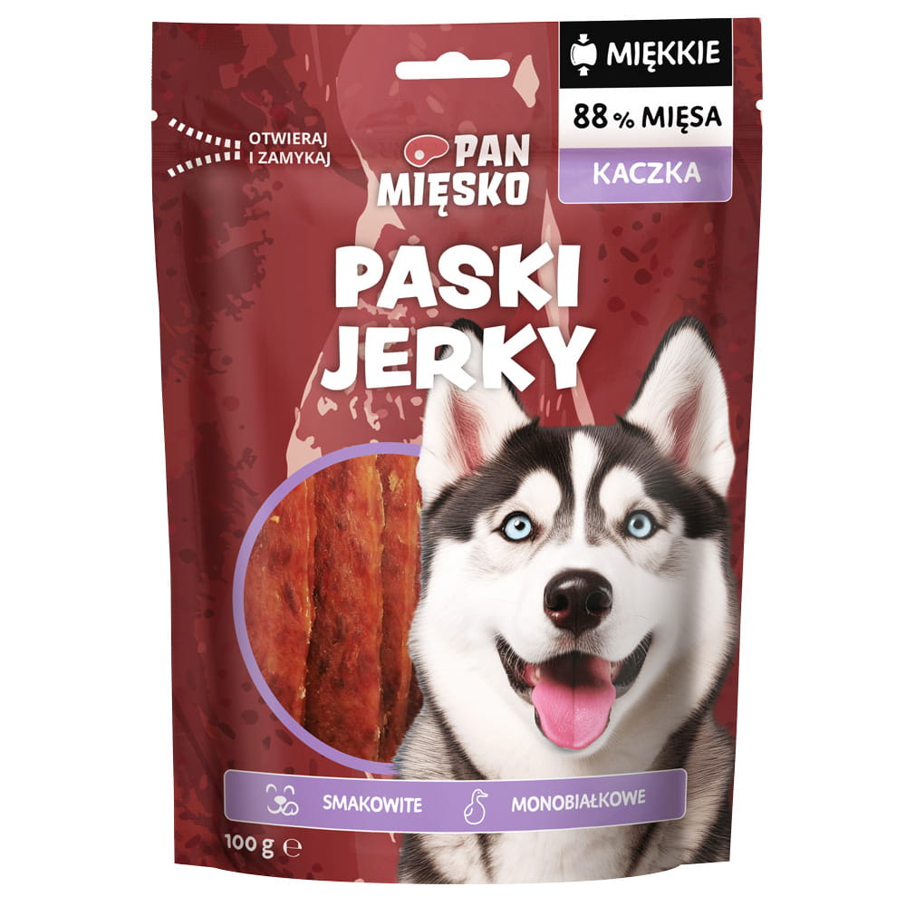Pan Mięsko Przysmak dla psa Paski Jerky Kaczka (dorosły) 100g
